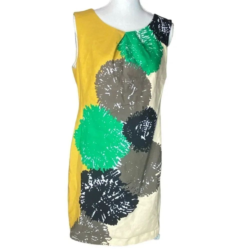 Tabitha Anthropologie Wm’s Size 14 Pom Goldenrod Flower Retro Lined Shift Dress